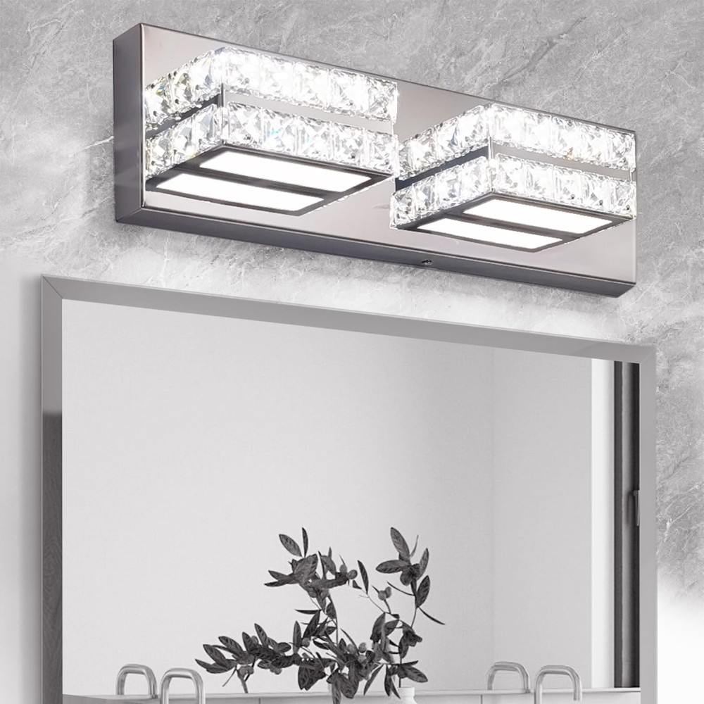 Crystal Bathroom Lighting Fixtures Over Mirror 2 Light Chrome Vanity Light Mo...