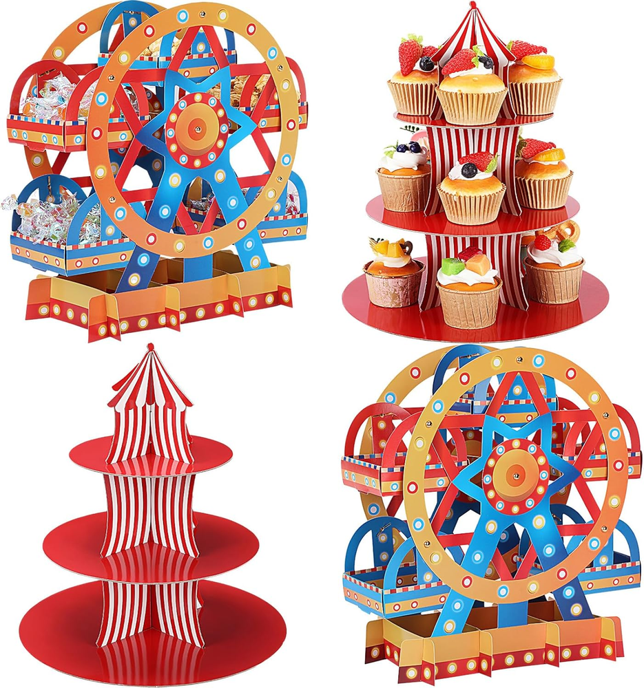 4 Set Carnival Ferris Wheel Centerpieces and Carnival Cupcake Stands 3 Tier