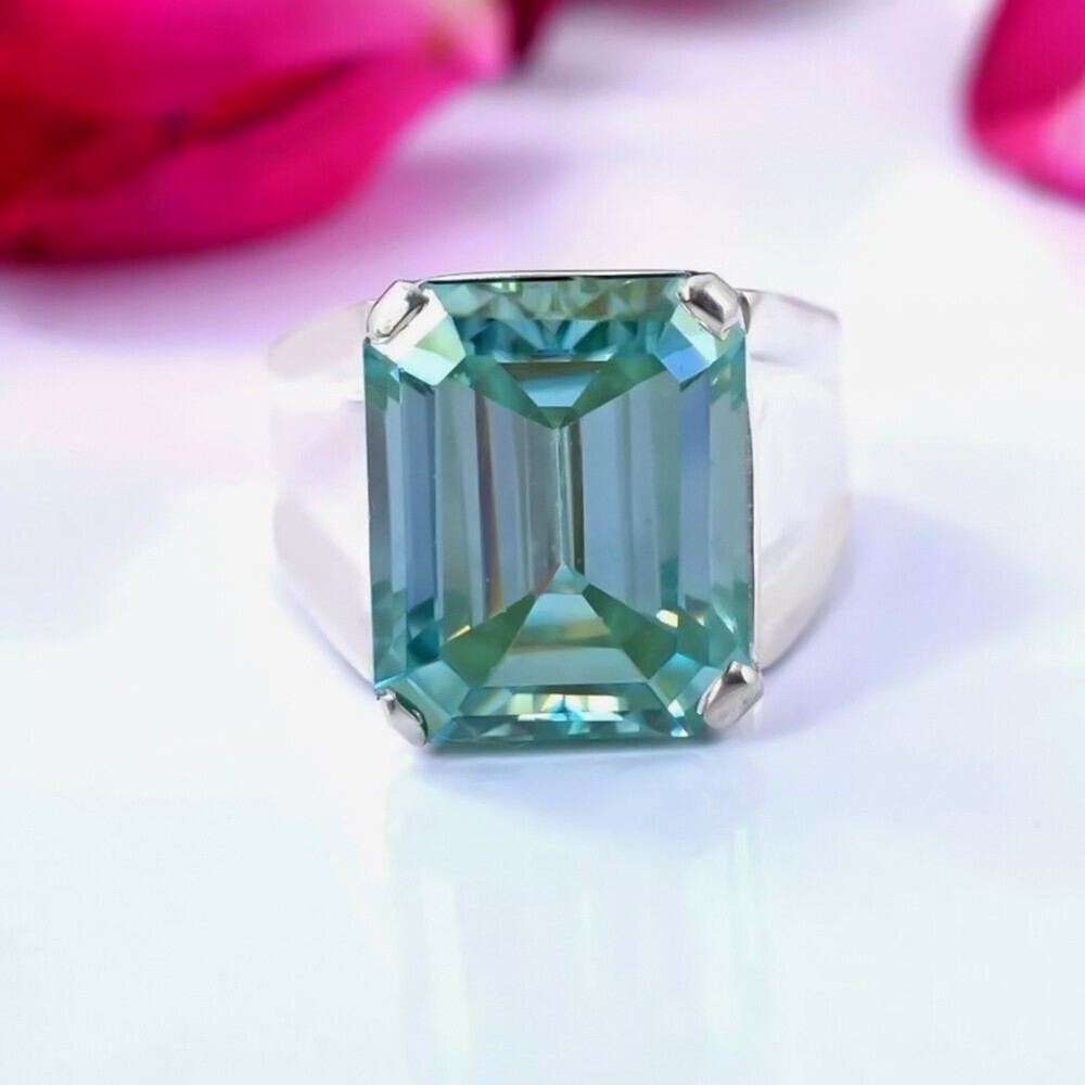 9.50 Ct Blue Diamond Emerald Cut 925 Silver Ring Christmas Gift for Girlfriend