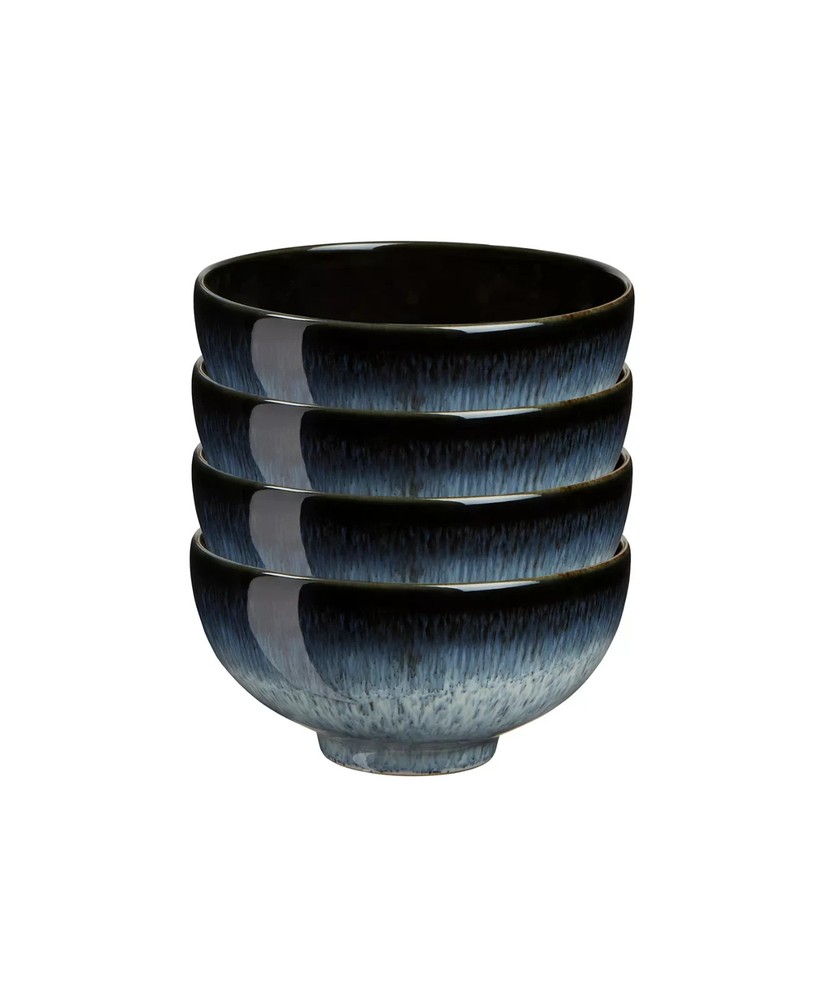 Denby Halo Rice Bowls Set of 4 Grey Charcoal Reactive Glaze Made in England