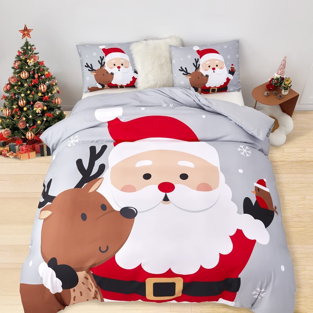 Sufdari Christmas Duvet Cover Set Queen Size Bedding Comforter Cover Santa Sn...
