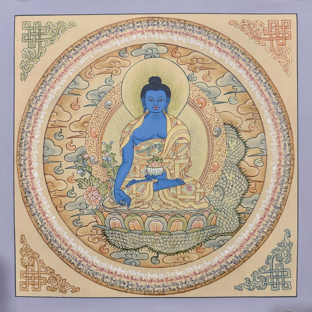 Medicine Buddha Mandala, Handmade Sacred Thangka Painting, Healing Buddha