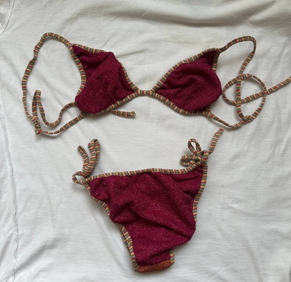 Authentic MISSONI LAME Fuchsia and Bronse Reversible Bikini Set SZ 42 IT $565