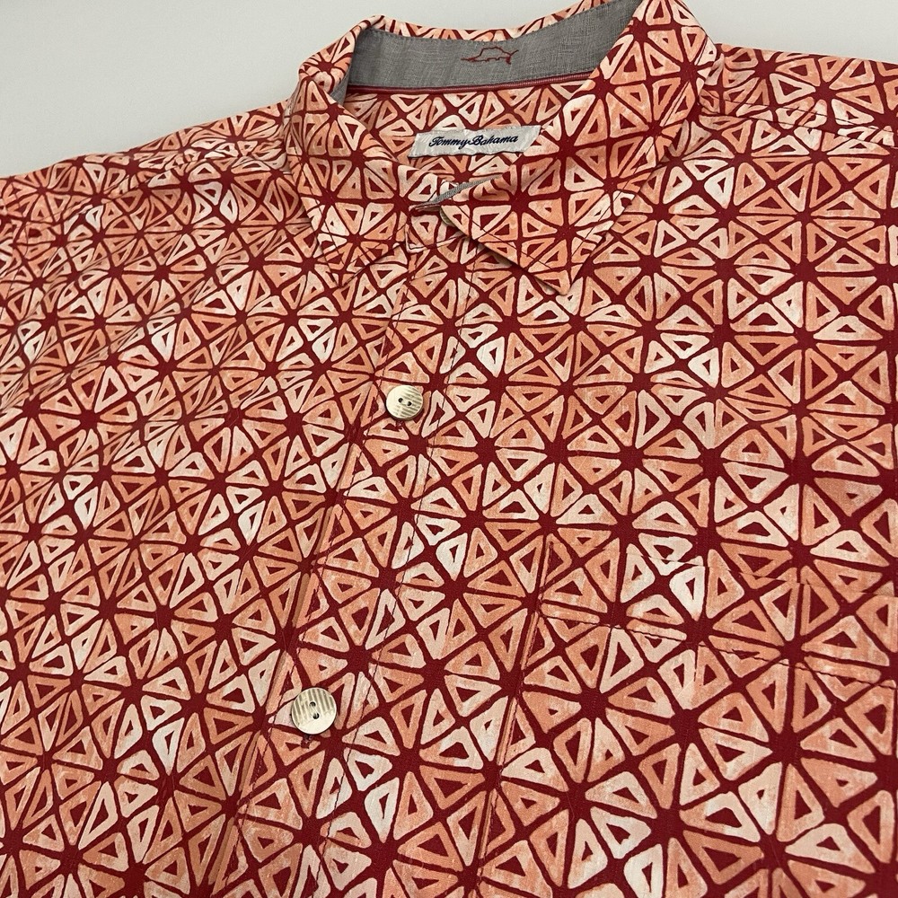 Tommy Bahama Men’s XL Red Tropical Tiles Silk Coolmax Blend Island Shirt
