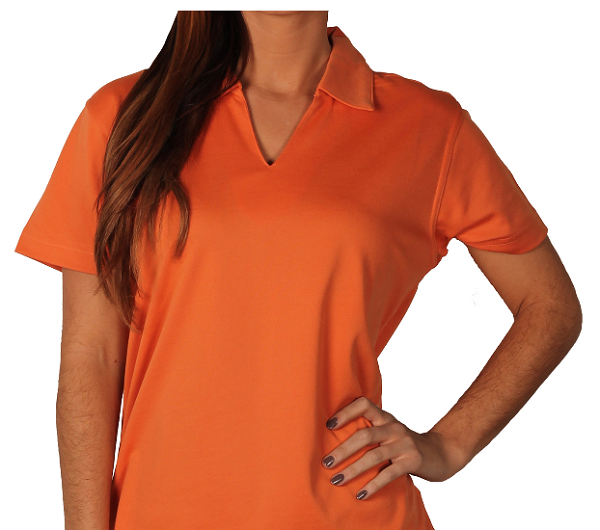 Women's Hartwell Moisture-Wicking Cotton Blend Split Neck Polo Top in Tangerine
