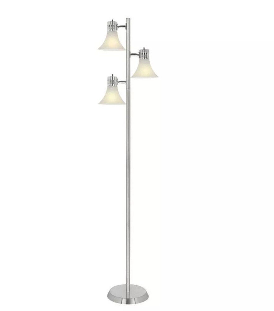 Hampton Bay 64.5” H Brushed Nickel Floor Lamp with 3 Plastic Bell Shades