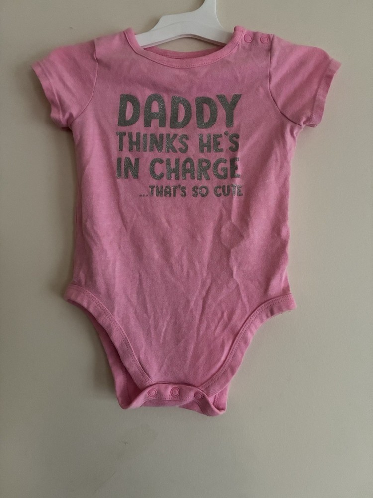 Garanimals Baby Girl Glitter Daddy Graphic Cotton Short Sleeve Bodysuit Pink 18M