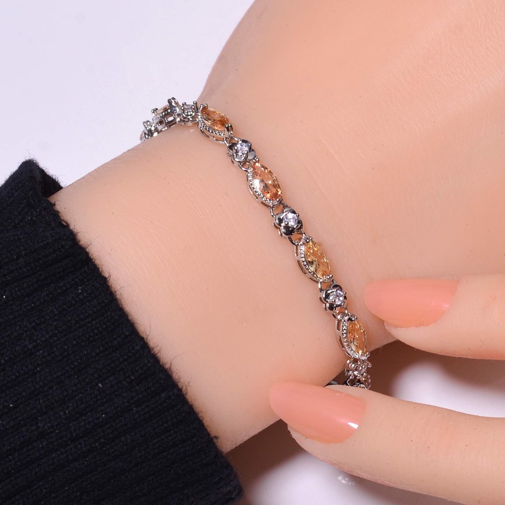 Morganite and CZ Sterling Silver Tennis Bracelet 7.99 Inch B973072941  