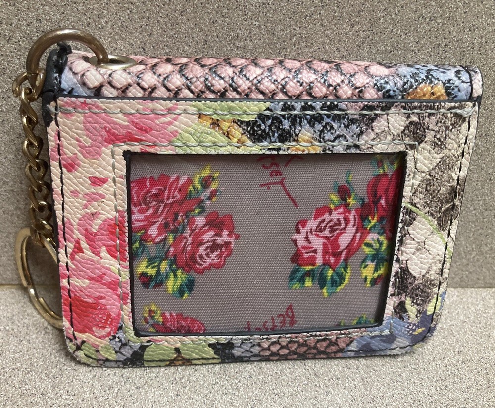 Betsey Johnson Floral Red Roses Credit Card Holder with Keychain Wallet