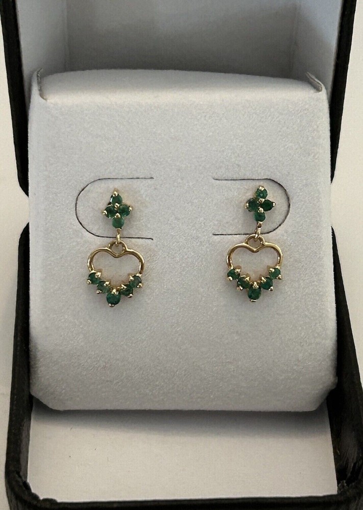1Ct Round Simulated Emerald Drop Dangle Earrings in 14K Yellow Gold Plated
