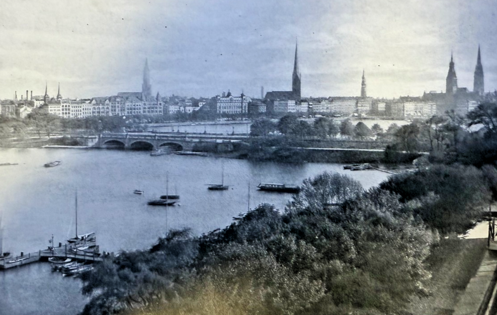 1911 Hamburg Germany Jungfernsteig Lombards Bridge Emigrant Station illustrated