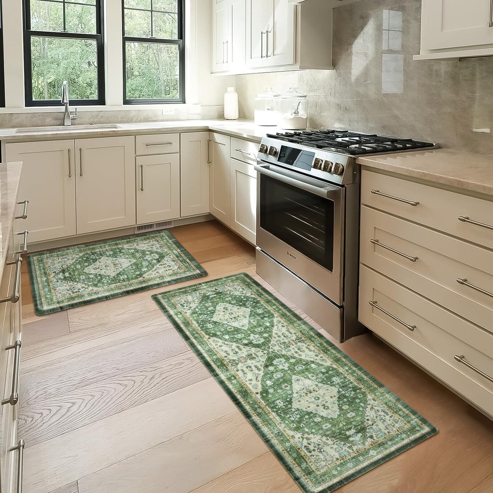 Boho Kitchen Mat Set of 2 Cushioned Anti-Fatigue Non-Slip Rugs