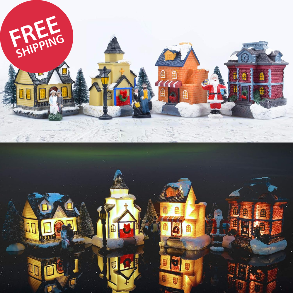 LED Lighted Christmas Village House Set Building Scene Holiday Collectible Decor