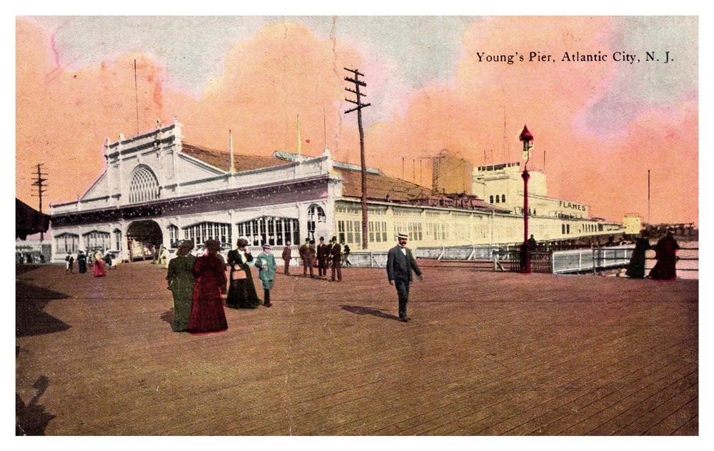 Young's Pier Atlantic City NJ C1909 UDB Major Crease In Center Postcard AF11