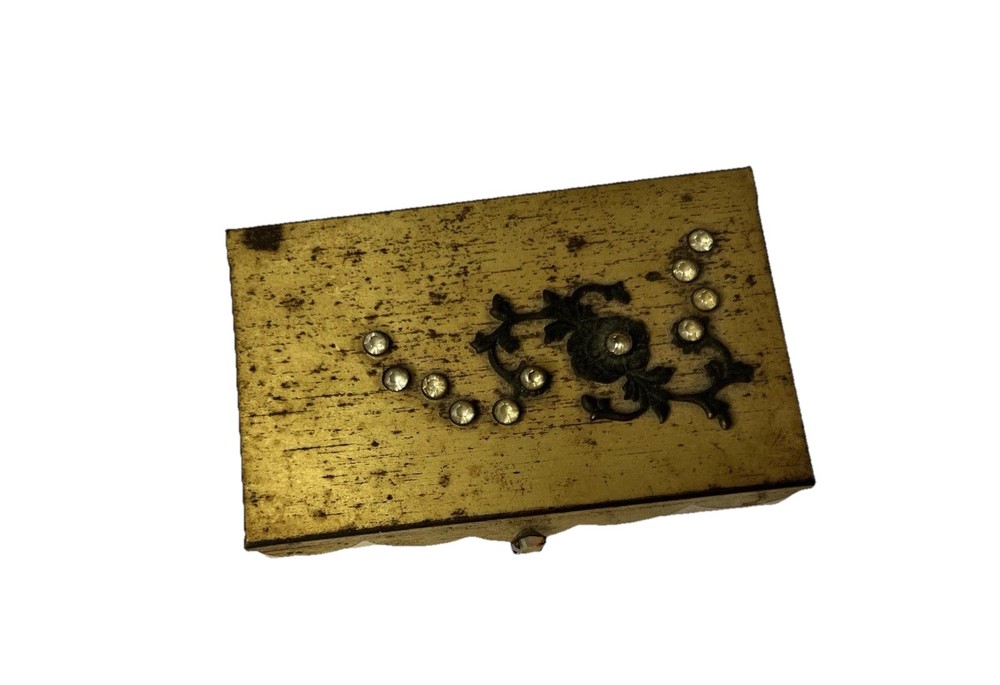 Vintage Brass Rhinestone Jewelry Box with Mirror