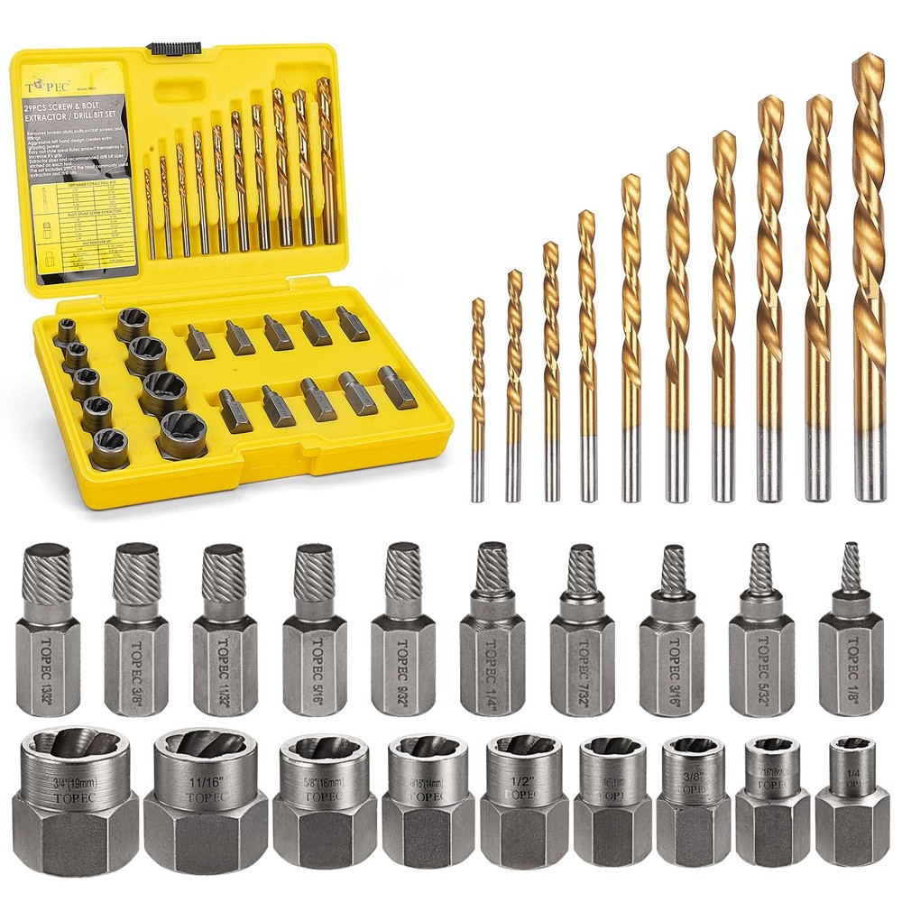 29-Piece Bolt Extractor Kit with Left Hand Drill Bits for Easy Screw Removal