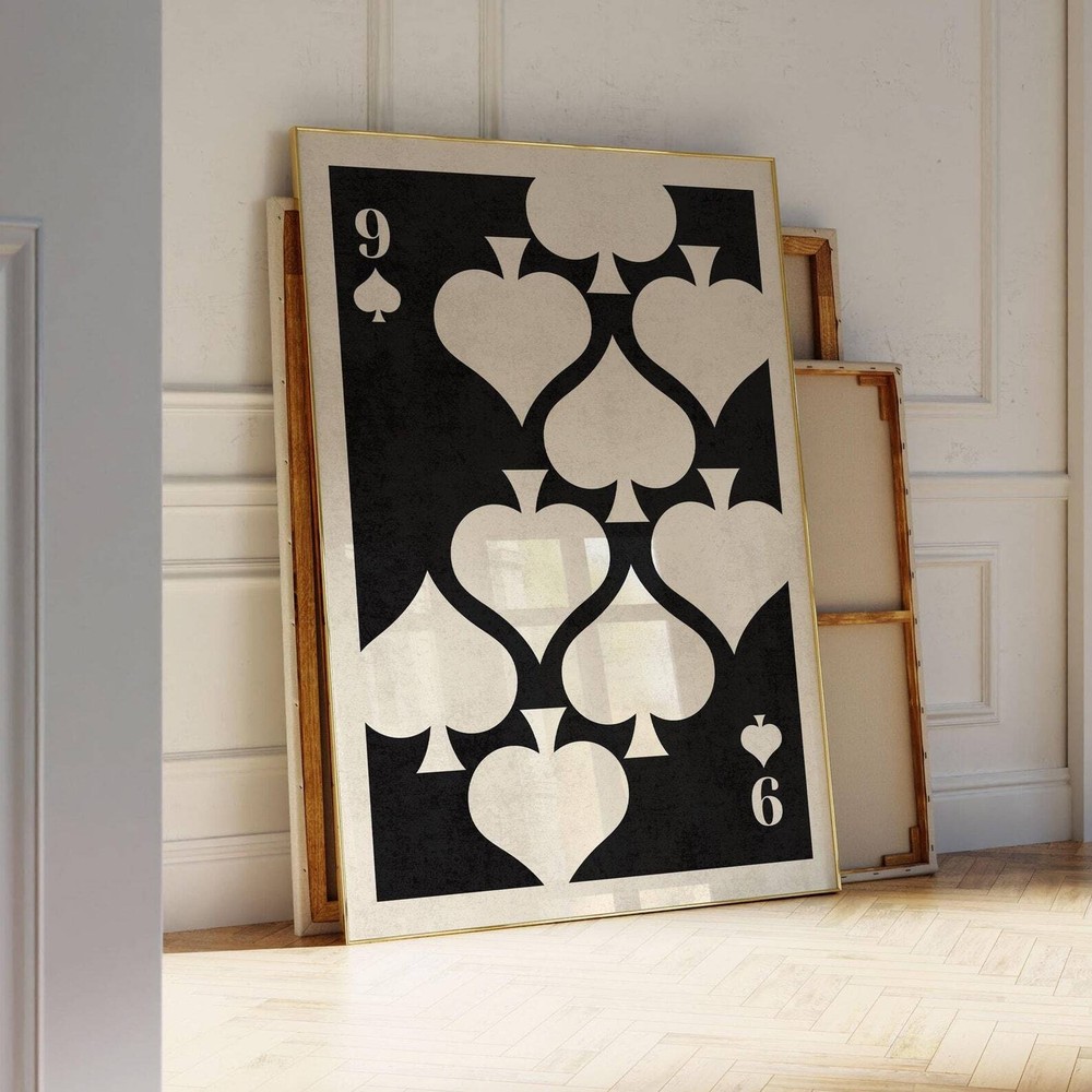 Minimalist Black And White Poker Card Wall Art Retro Trendy Decor 9 Of Spades