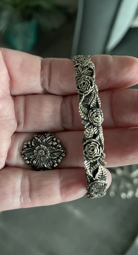 Vintage Sterling Silver Marcasite Rose Cut Bracelet And Ring Victorian EUC