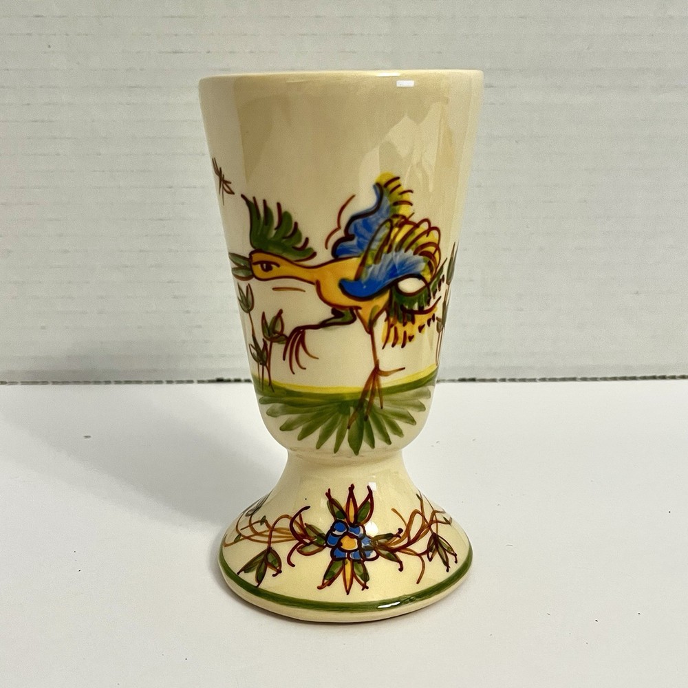 Vintage French Moustier Floral Goblet Vase Handpainted Handmade