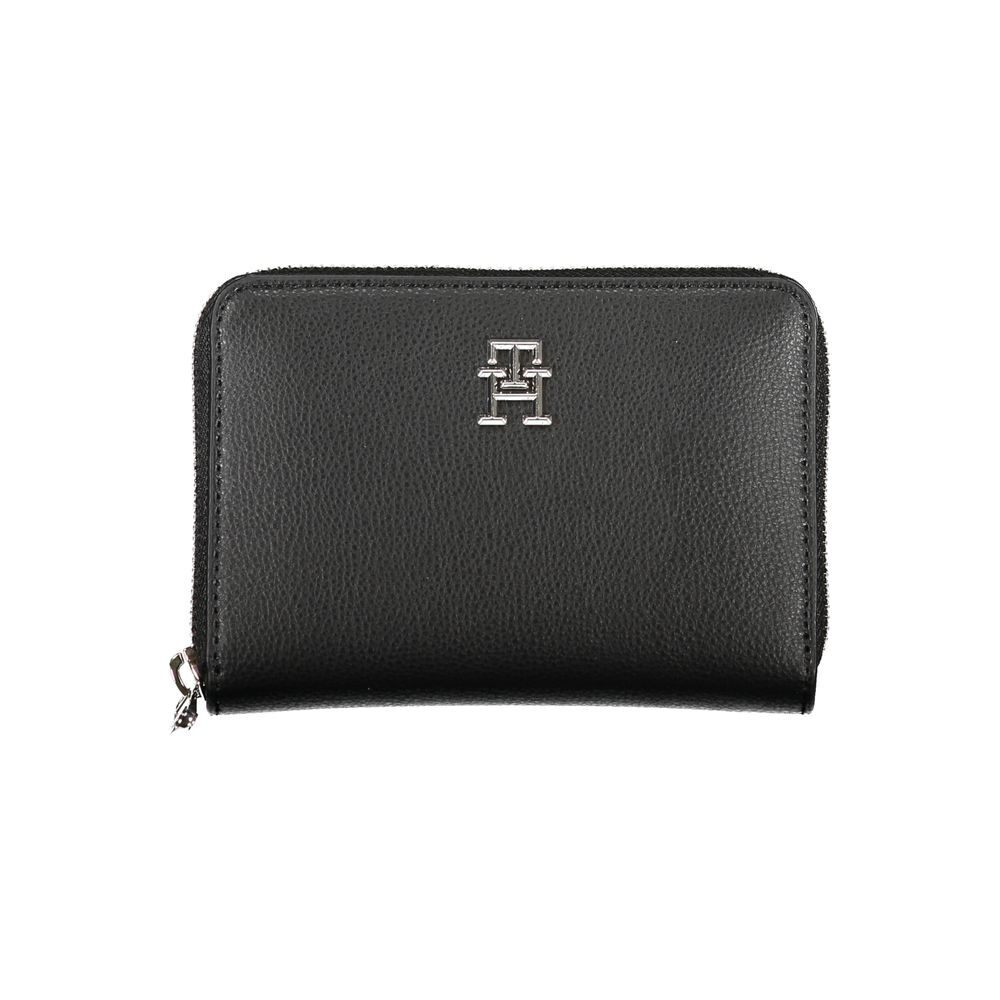 Tommy Hilfiger Black Zip Wallet with Multiple Card Slots and Compartments