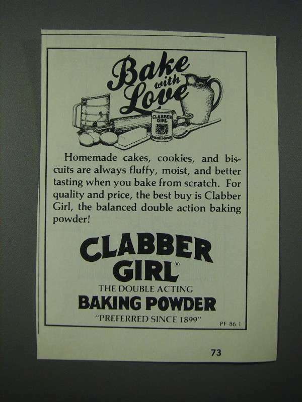 1986 Clabber Girl Baking Powder Vintage Ad - Bake With Love
