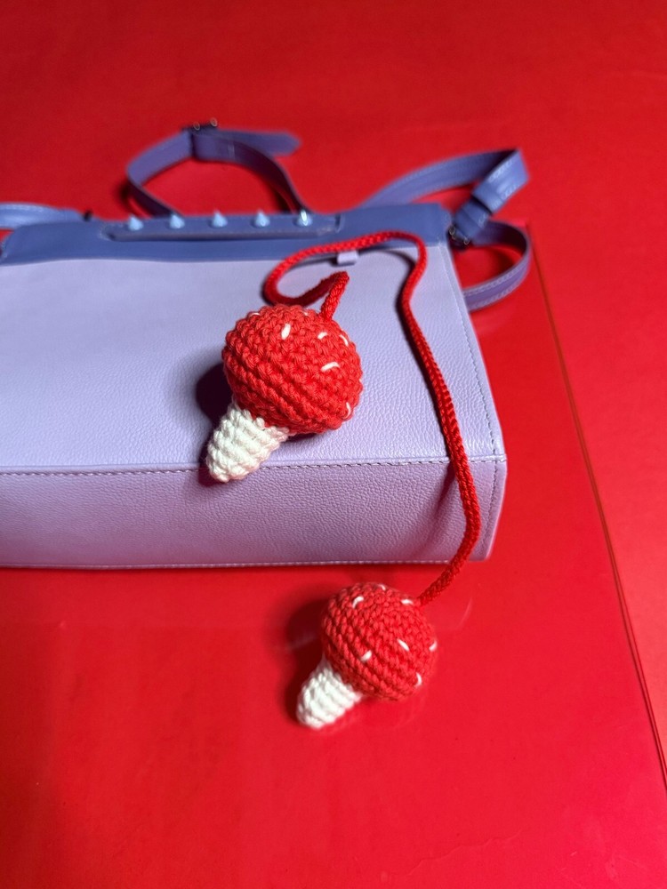 Crochet Red Mushroom Bag Charm – Handmade Cotton Accessory & Gift