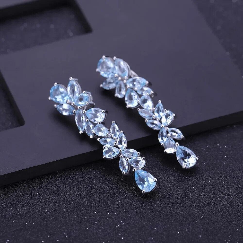 Natural 19.66Ct Sky Blue Topaz Gemstone 925 Sterling Silver Drop Earrings