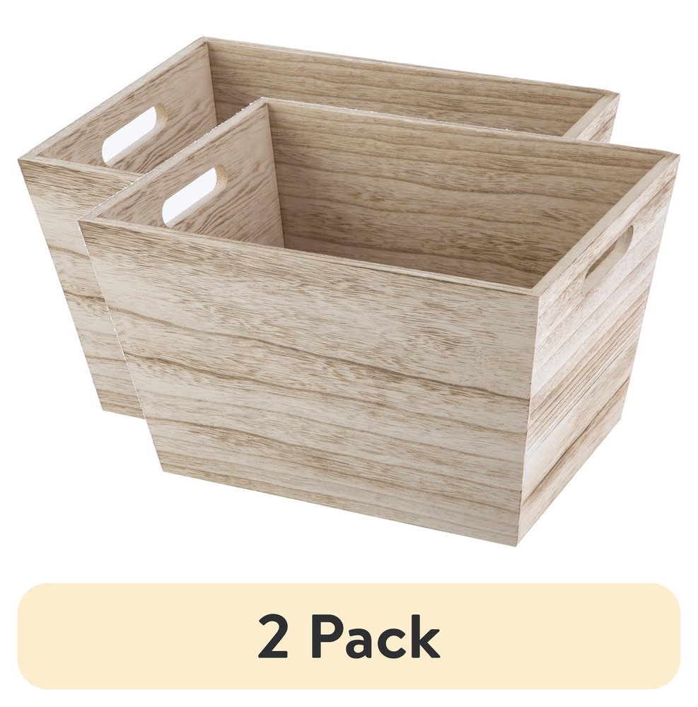 (2 pack) Better Homes & Gardens Medium Natural Wood Storage Bin