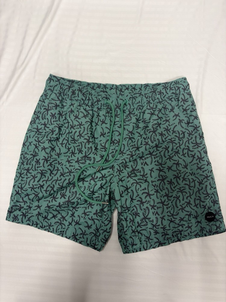 RVCA Palm Tree Print Board Shorts Elastic Waist Mens M Drawstring Swim Trunks
