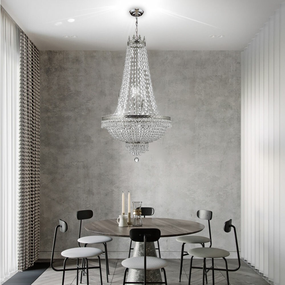 French Empire Crystal Chandelier 9 E12 Bulbs with Adjustable Hanging Light