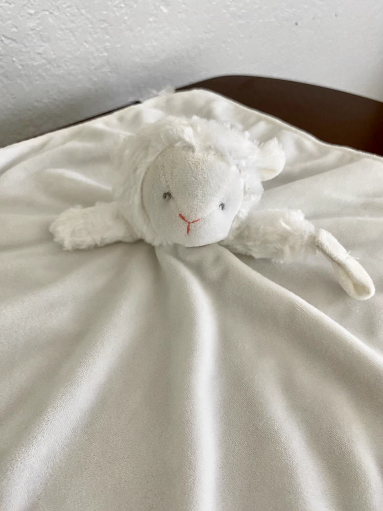 CARTER'S white Lamb Security Blanket~Lovey~soft bright white~pacifier loop~