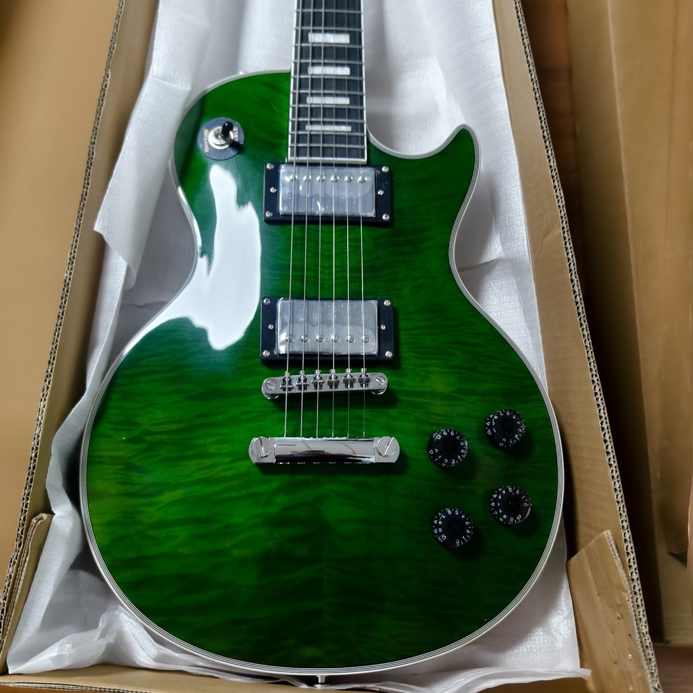 US warehouse Custom LP Electric Guitar -Jade Green Flame Maple Top Mahogany body