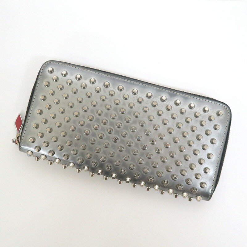 Preowned Christian Louboutin Silver Panetone Spike Studs Leather Wallet
