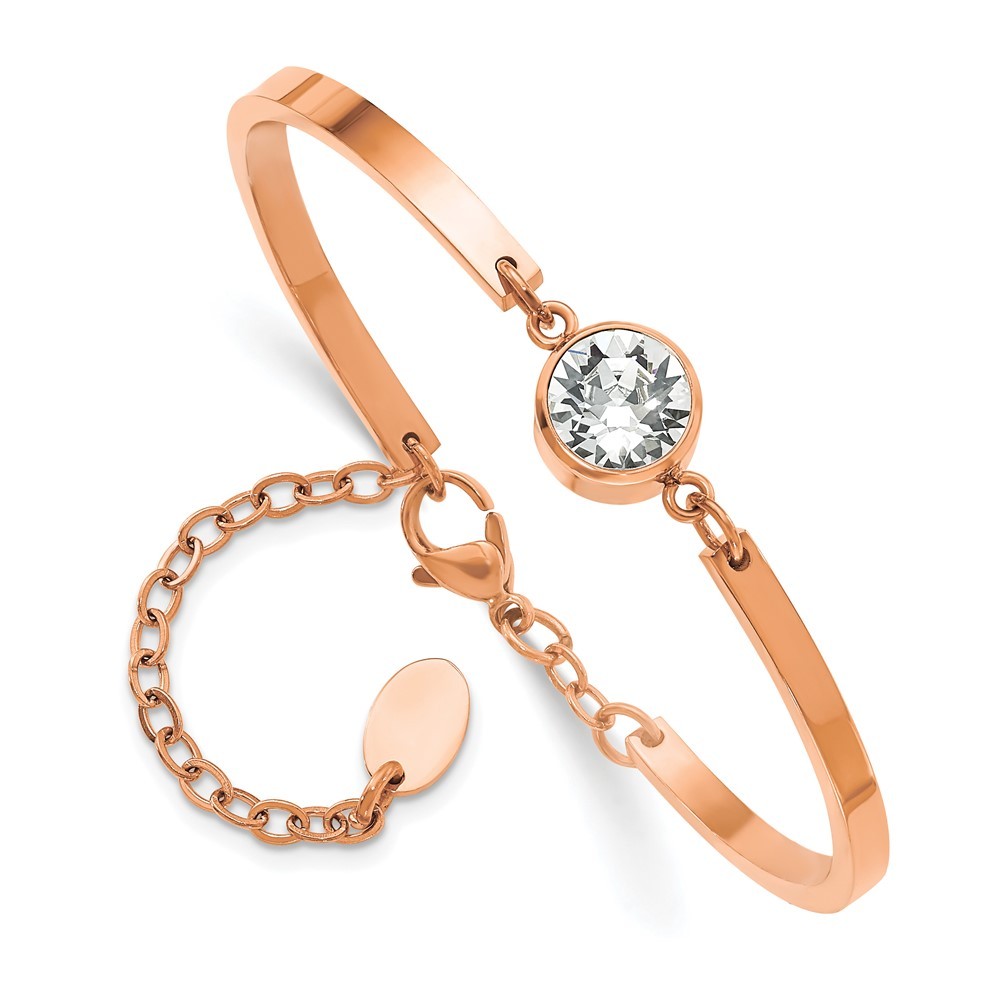 Stainless Steel Rose IP-plated with Crystal Bangle Bracelet 6.5