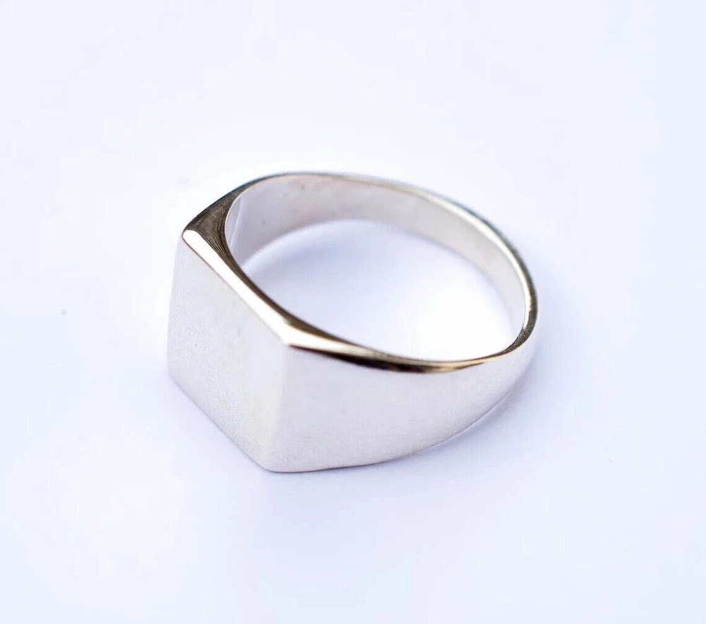 925 Sterling Silver Plain Signet Ring Square Cut Mens Ring Statement Ring Size