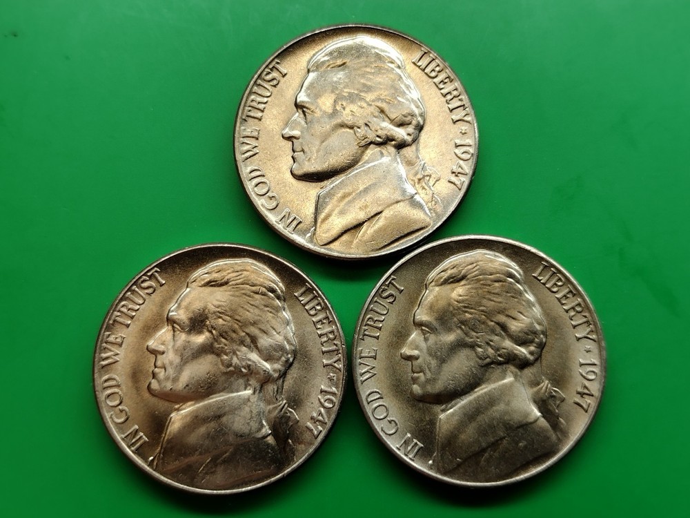 1947 PDS BU Jefferson Nickel Set. 3 Coins Per Order.