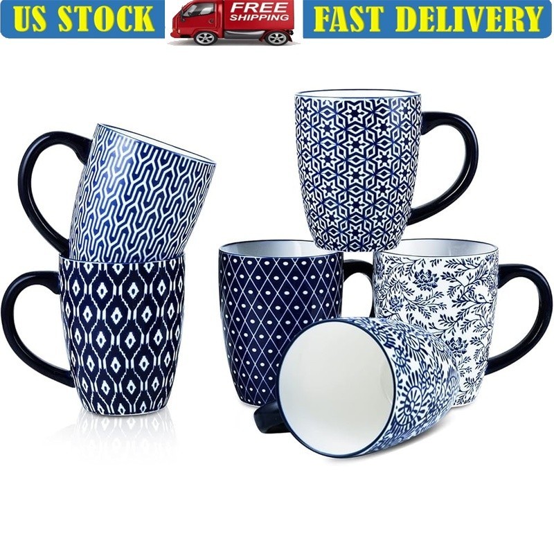 Chinese Blue White Porcelain Coffee Mug Microwave Dishwasher Safe Vintage Design