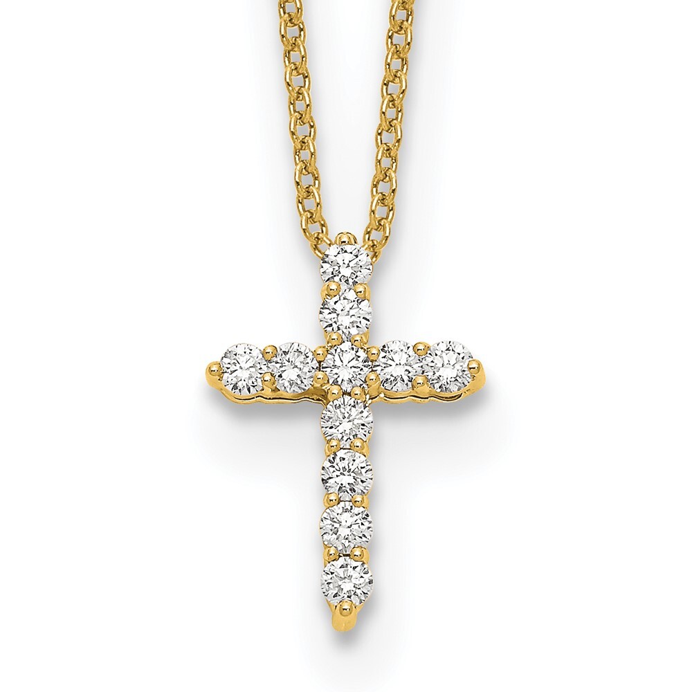 10k Yellow Gold Diamond Cross Pendant Necklace 18