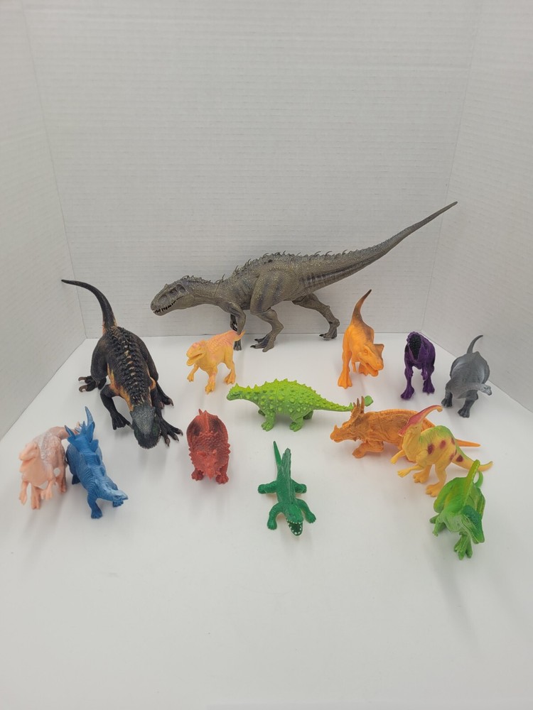 Lot 14 Medium and Small Assorted Hard Plastic Dinosaur Figures Toys