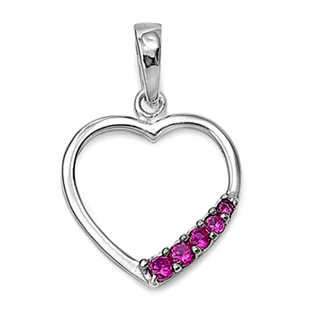 Radiant Ruby Heart Pendant set in Solid Sterling Silver w/chain