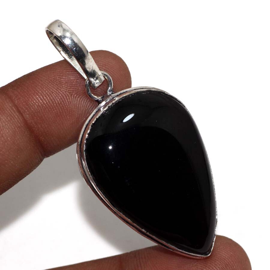 Black Onyx Gemstone Pendant - Handcrafted Jewelry Gift - 2.1 Inch Natural Stone