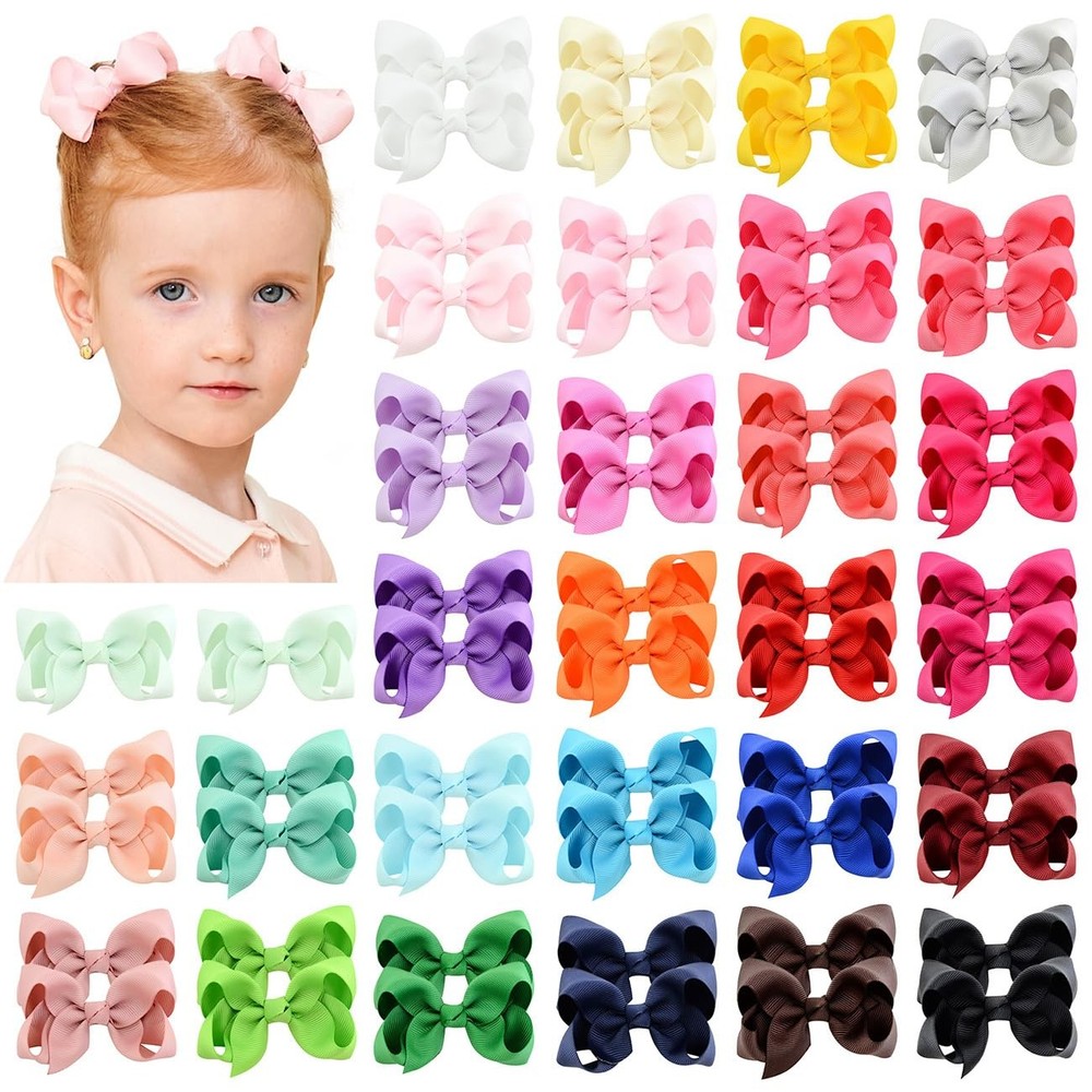 58pcs 3 Inches Grosgrain Ribbon Pinwheel Hair Bows Alligator Clips Hair Barre...