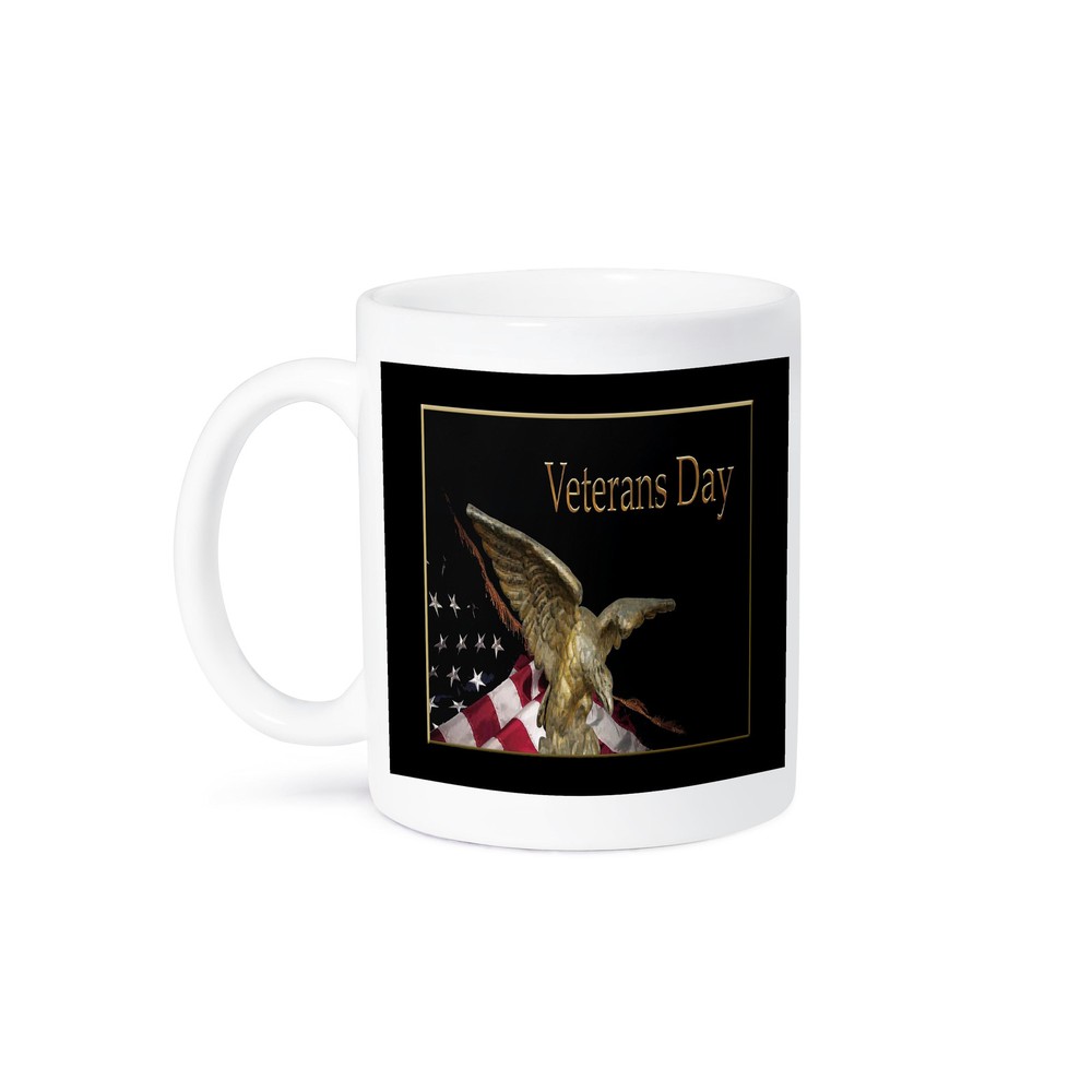 3dRose Veterans Day Mug with Soaring Eagle and American Flag Design