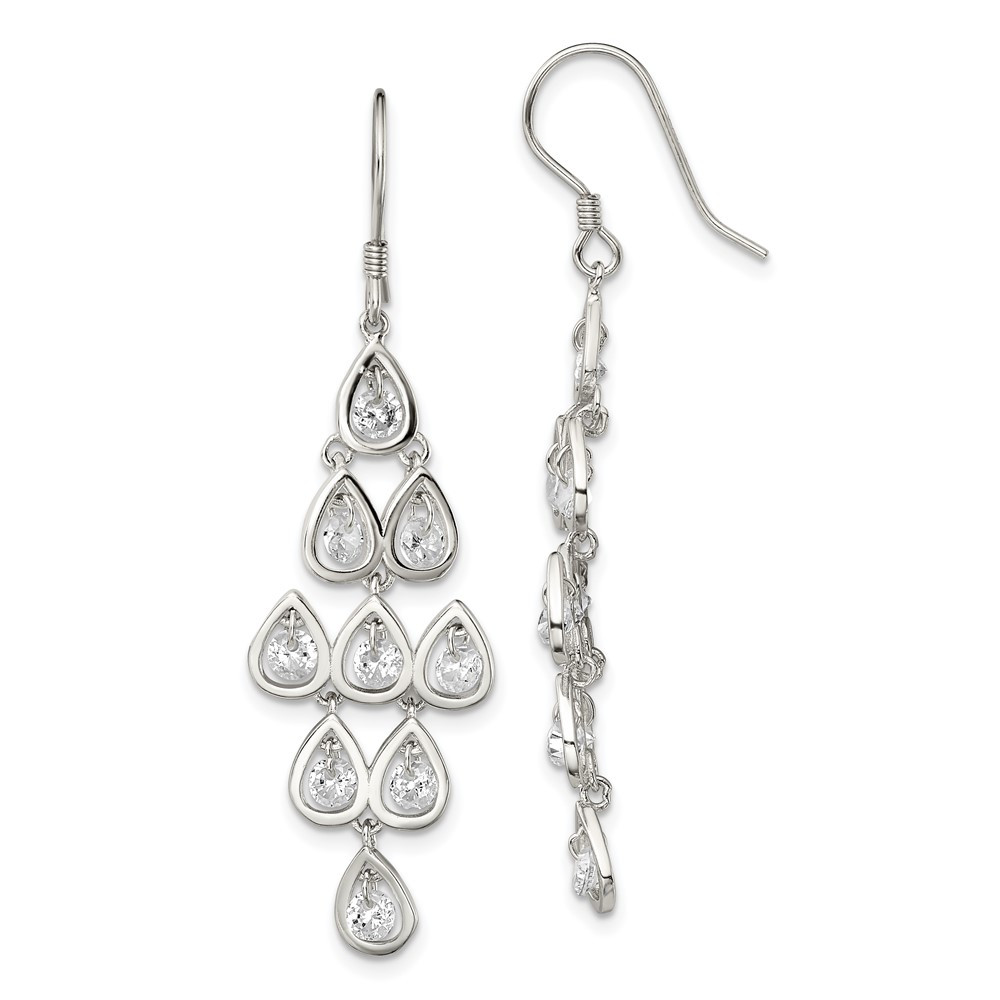Sterling Silver Polished Cubic Zirconia Chandelier Drop & Dangle Earrings 2.19gm