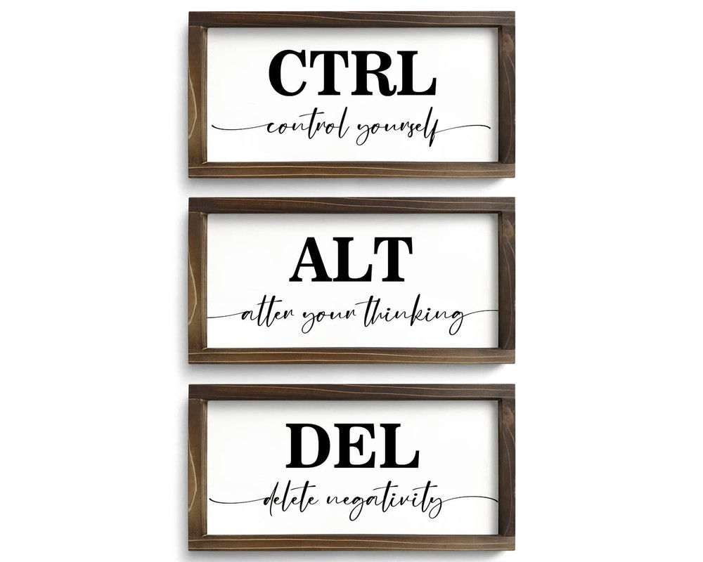 Rustic Wooden Office Decor - CTRL ALT DEL Framed Motivational Wall Art - Insp...