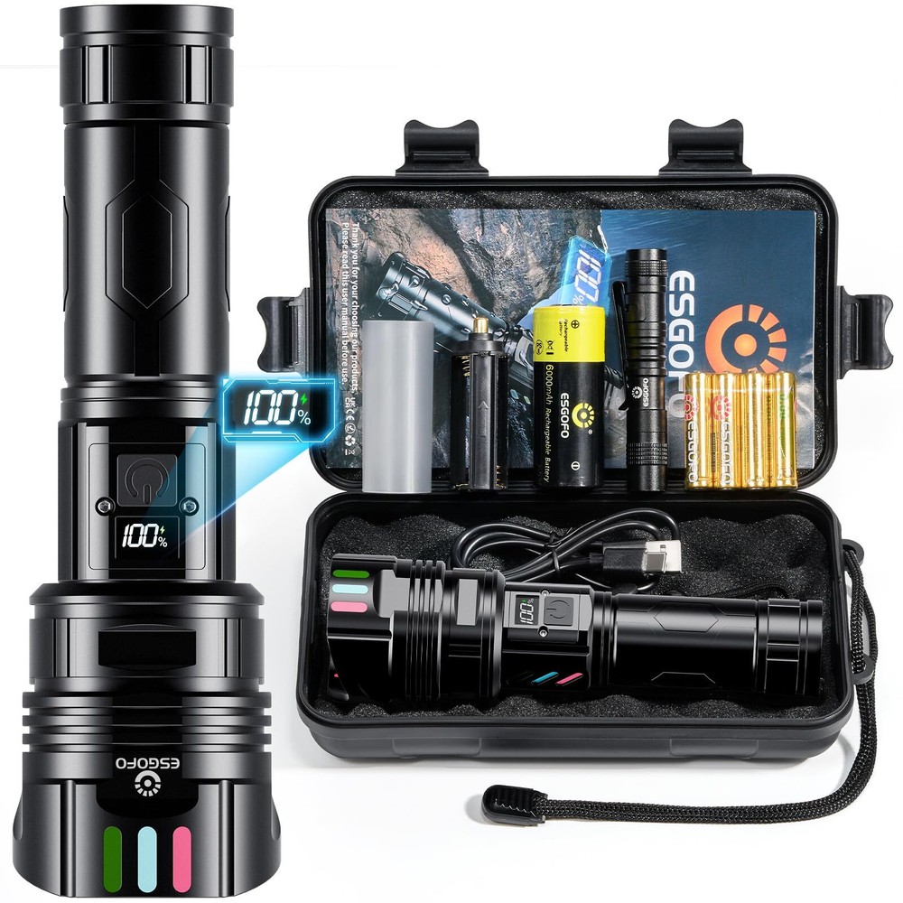 Super Bright Flashlight 1000000 High Lumens Rechargeable,Powerful Long Distan...