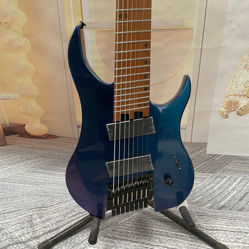 Professional Headless 8-String Guitar, Deep Blue Gloss Finish, 6mm Frets, Metal