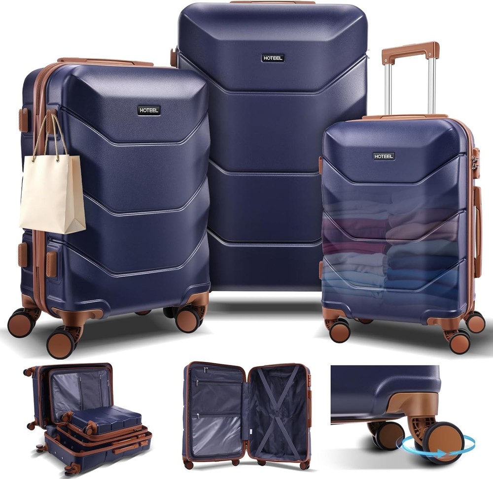 3 Piece PC Luggage Sets Lightweight Hardshell Carry On Suitcases 20''/25''/29''