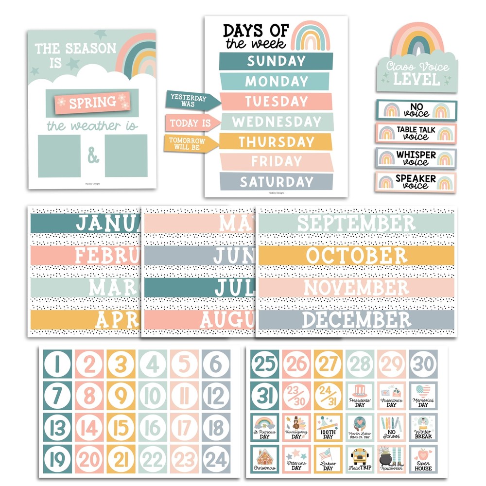 Boho Classroom Calendar Set Bulletin Board - Bulletin Board Calendar For Clas...
