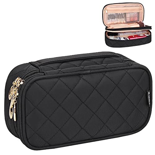 Makeup Bag,  Cosmetic Bag for Women 2 Layer Travel Makeup Small Black Pro